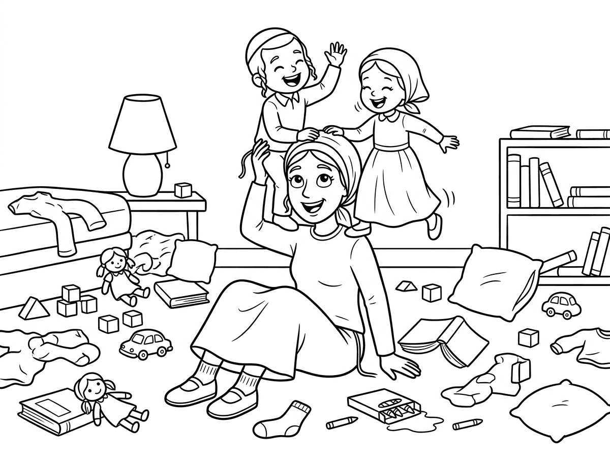 מטפחת, חולצה אותו דבר חצאית גרביים ונעליים
או לחילופין אפשרי לעשות אותה גם עם חלוק חלק אחד עם רוכסן מקדימה