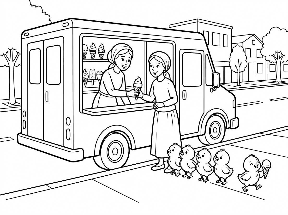 תשאיר לי אותו דבר 
רק תשנה לי שהאישה תהיה בתוך האוטו
ובמדף של האוטו יהיו עוד גלידות 
ותעשה 7 אפרוחים
ואפרוח אחד יראו שהוא כבר התקדם עם גלידה ביד בהמשך המדרכה