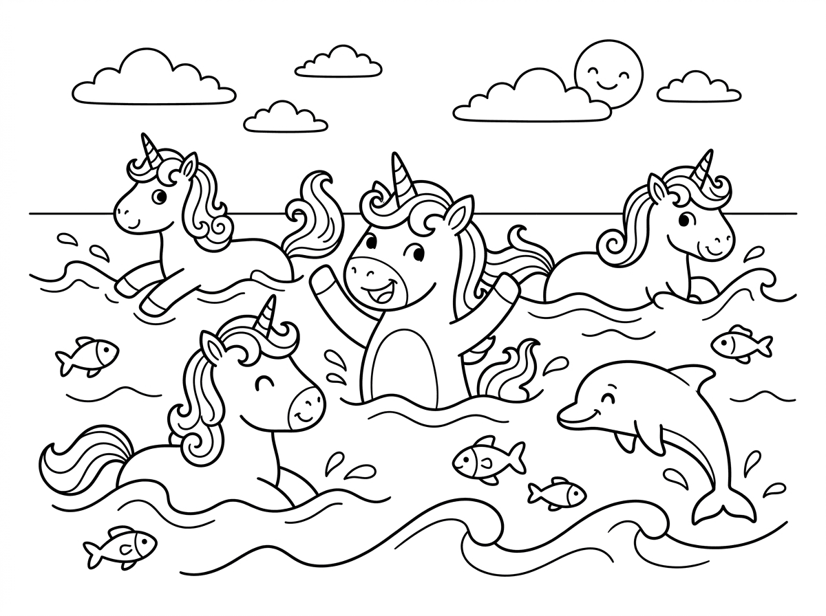 צור לי דף צביעה של חדי קרן שוחים בים