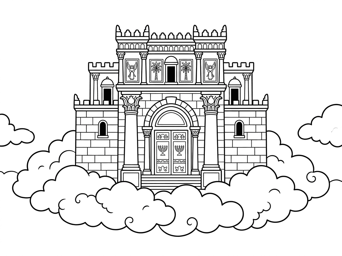 אני רוצה ציור של חזית בית המקדש על עננים