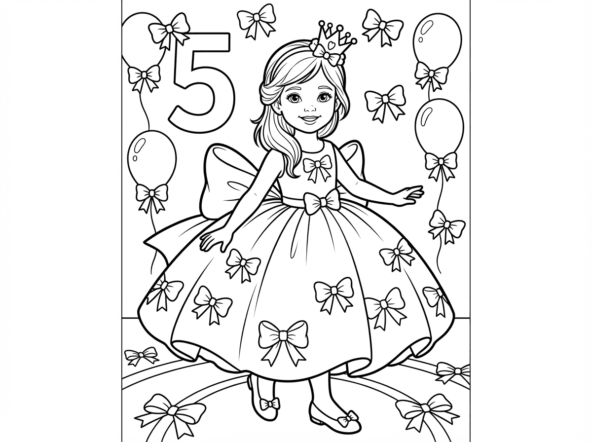 עכשיו אני רוצה לעשות לילדה שעושה 5 אותו רקע פשוט ב-5 והילדה עם שמלה חלקה ומנופחת מאוד נעלי שבת תכשיטים פנים עדינות ותסרוקת חגיגית עם פזור ואביזר תעשה לי עם קווים כדי שאוכל לצבוע שהשמלה תהיה עם פפיון גדול מאחורה ושהכל יהיה בעיצוב פפיונים והאביזר כתר קטן וחגיגי בשיער