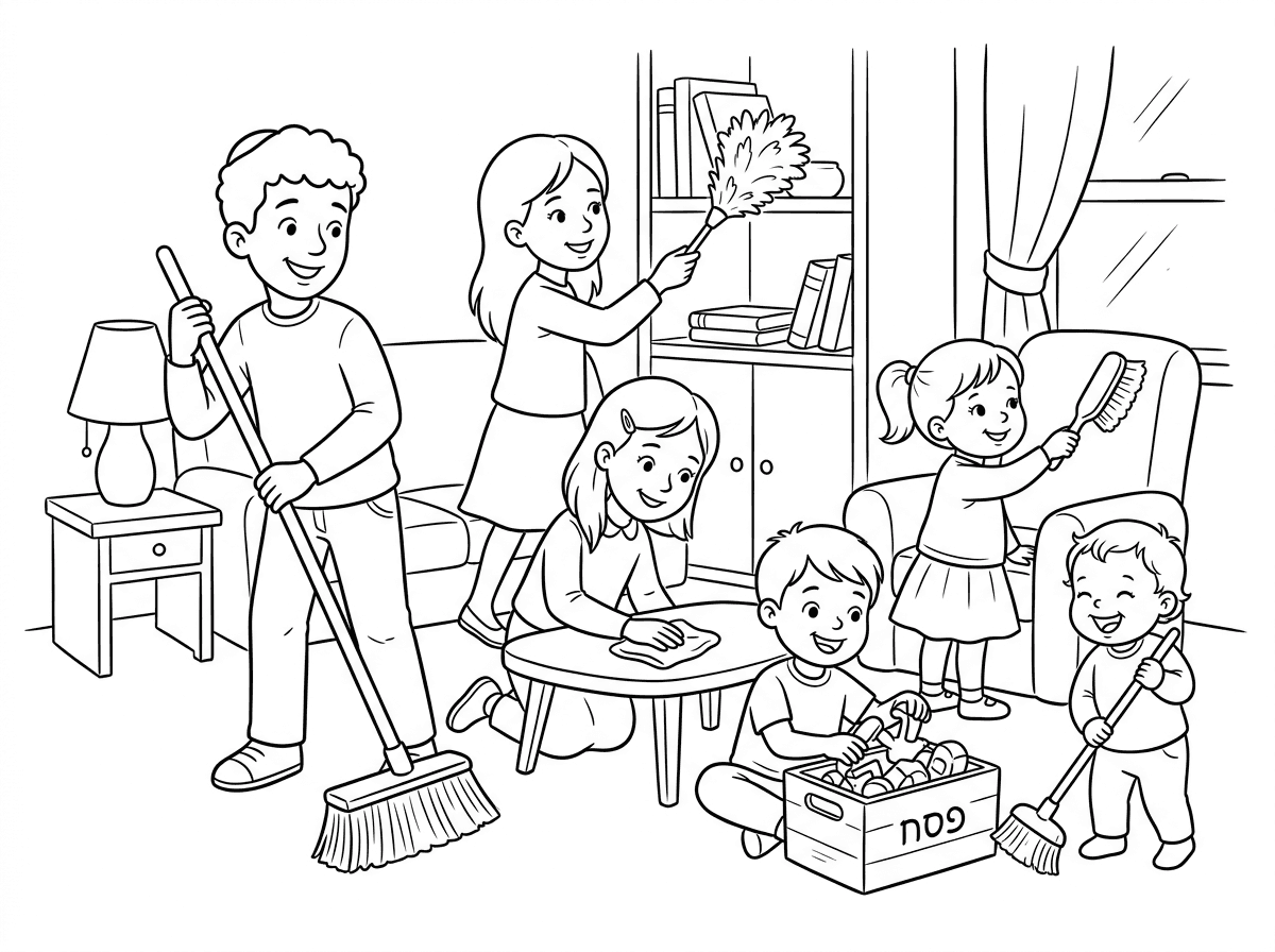 תכין לי ציור של 6 ילדים בגילאים
12
10
7
5
3
1.3
מנקים את הבית לפסח