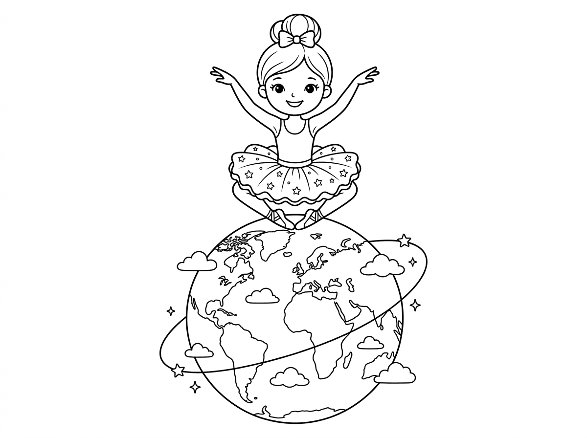 בלרינה  עומדת בעמידת סוסה על כדור הארץ