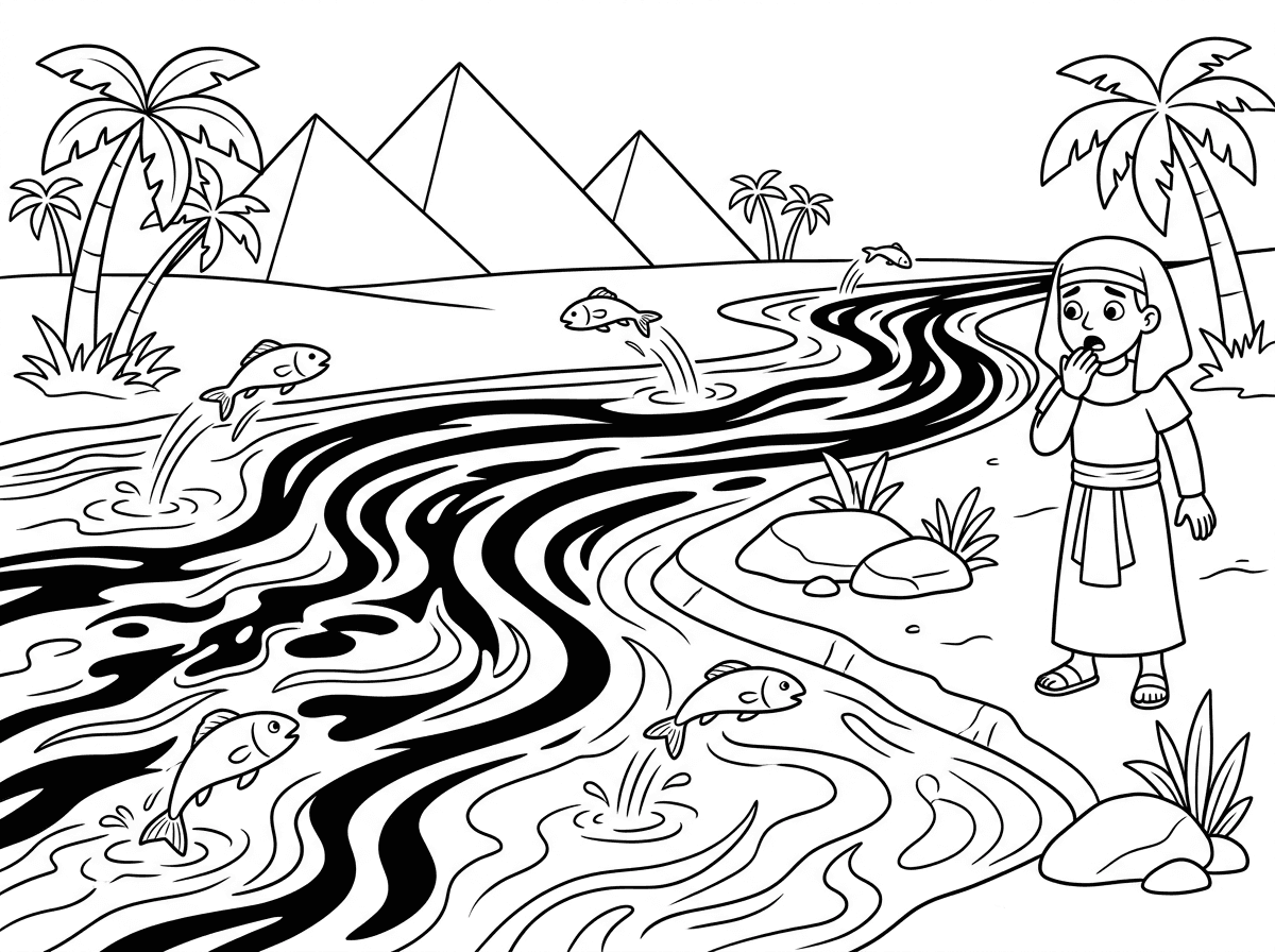 צור לי דף צביעה שמתאר את מכת דם במצריים