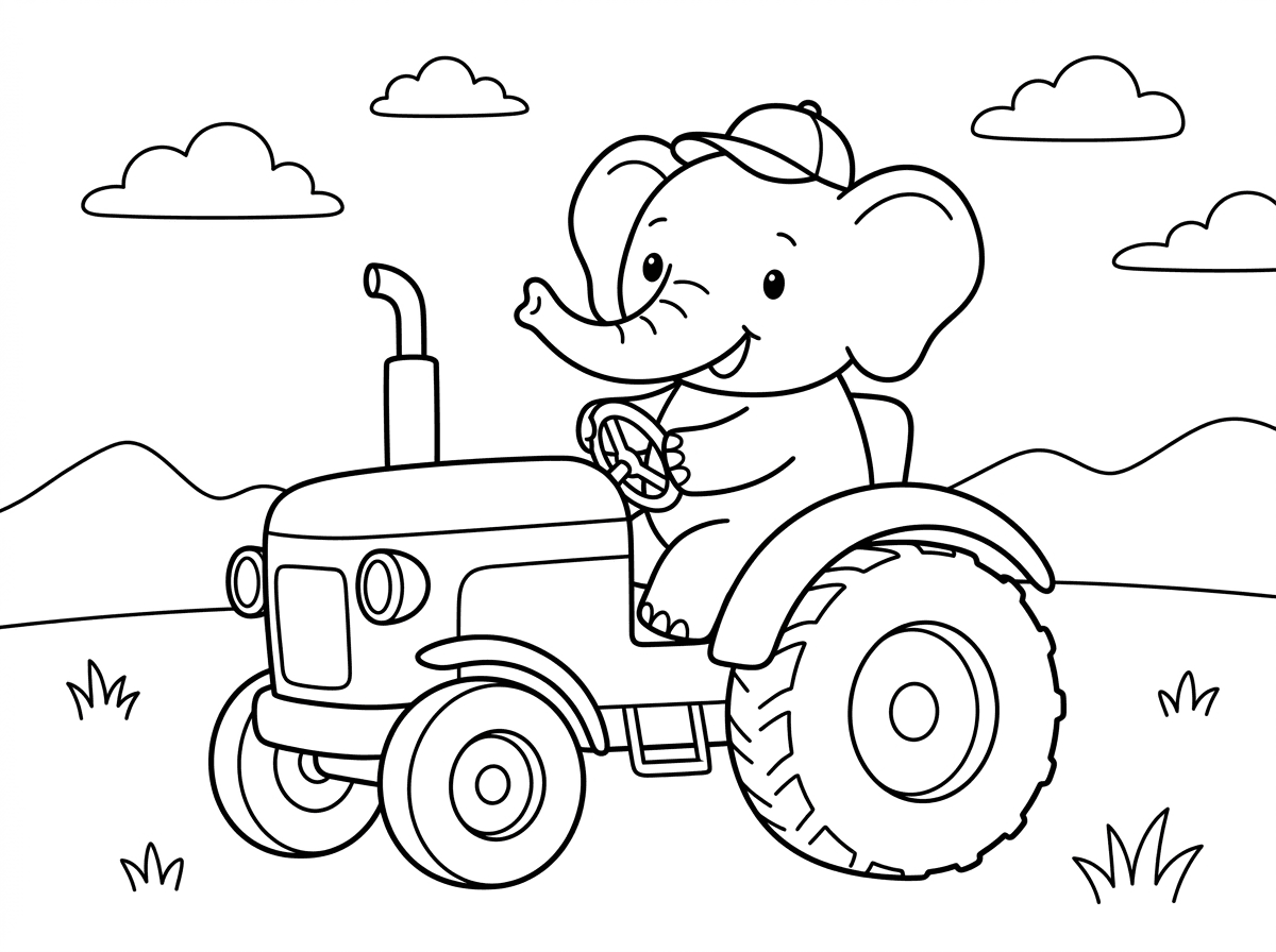 אפשר ציור  של פיל על טרקטור