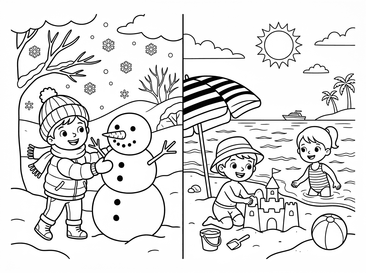 דף צביעה הבדלים בין חורף לקיץ