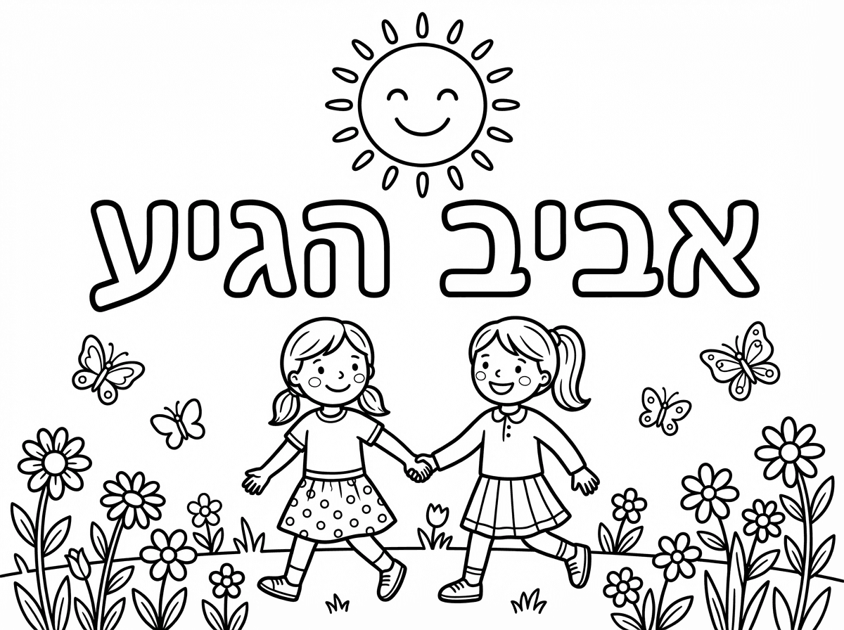 הוסף לציור את הכיתוב אביב הגיע