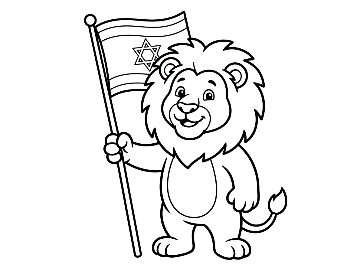 היי תוכל לצייר לי ציור של אריה מניף דגל ישראל