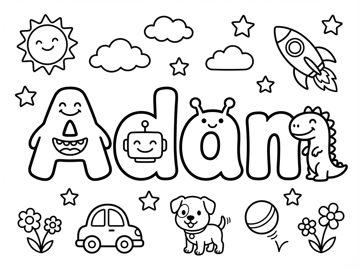 אשמח לדף צביעה עם השם של ילד באנגלית שם הילד אדם