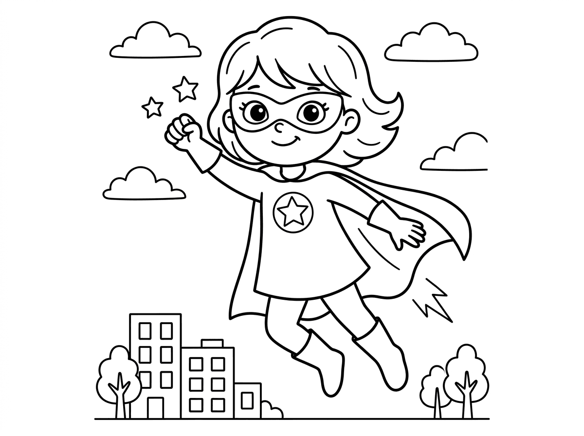 אז תיצור לי דף צביעה של דמות גיבור על מגניב עם כוחות מיוחדים ושהוא יהיה חמוד