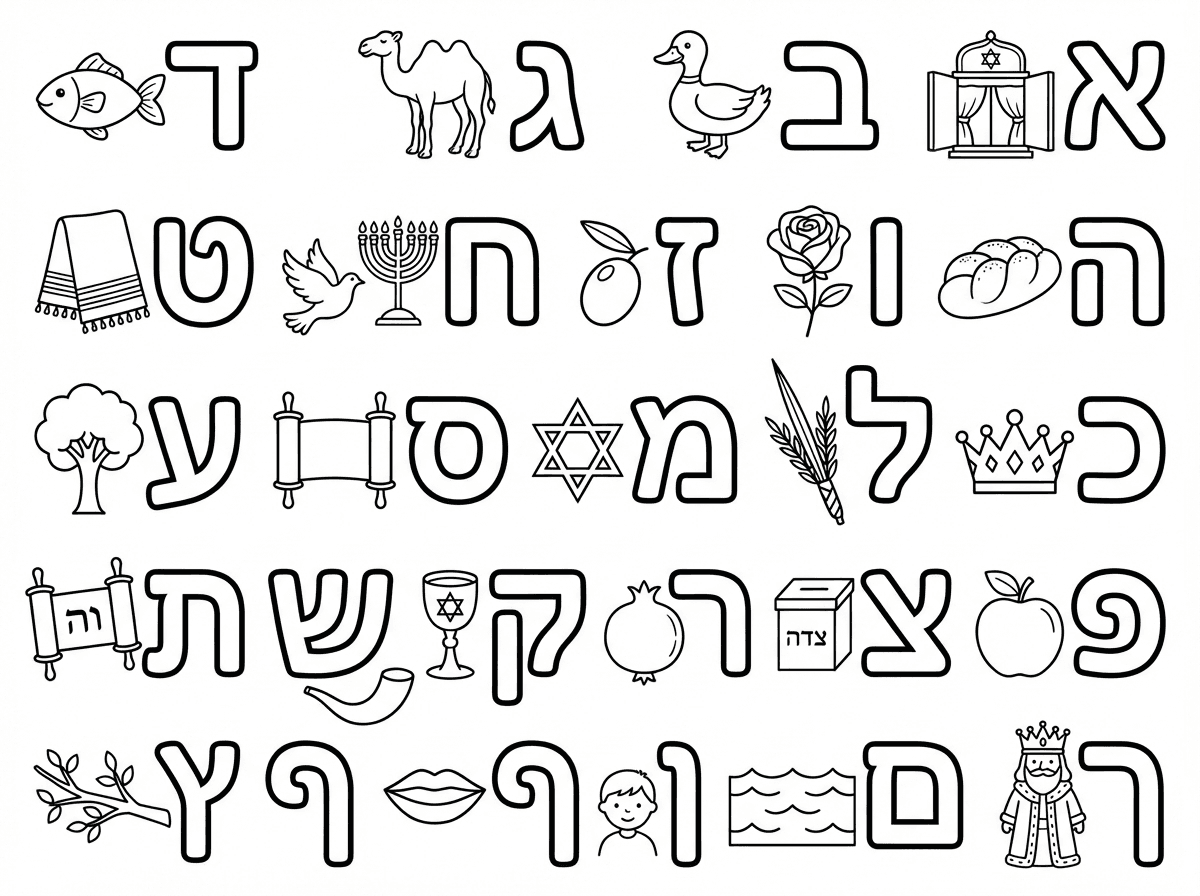 תוכל ליצור לי דף צביעה של אותיות הא' ב' וליד כל אות שיהיה משהו שמתחיל באות שלה אבל רק מדוגמאות היהדות וחיות טהורות.
תכלול גם אותיות סופיות.