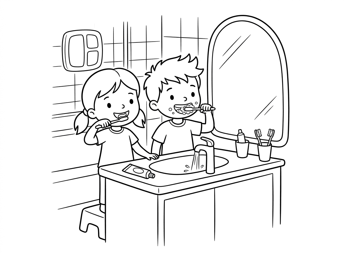 ילדים מצחצחים שיניים