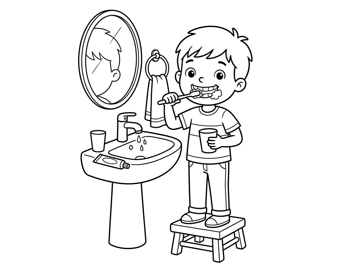 ילד מצחצח שיניים