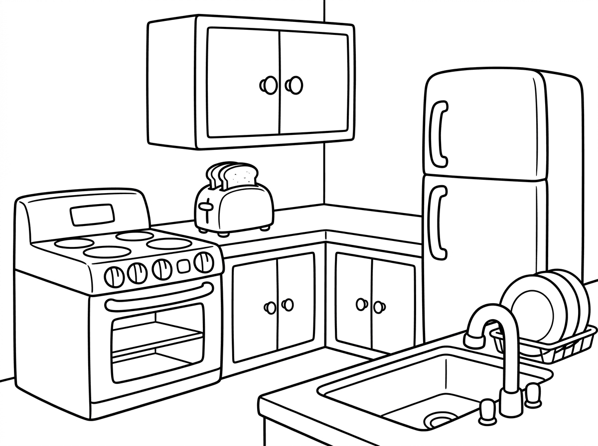 דף צביעה של מטבח הבישול לגיל שלוש