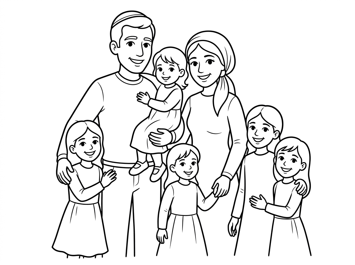 משפחה אם 4 בנות האבא עם כיפה והאמא עם מטפחת