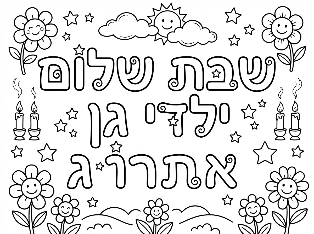 אפשר בקשה דף צביעה שכתוב עליו שבת שלום ילדי גן אתרוג