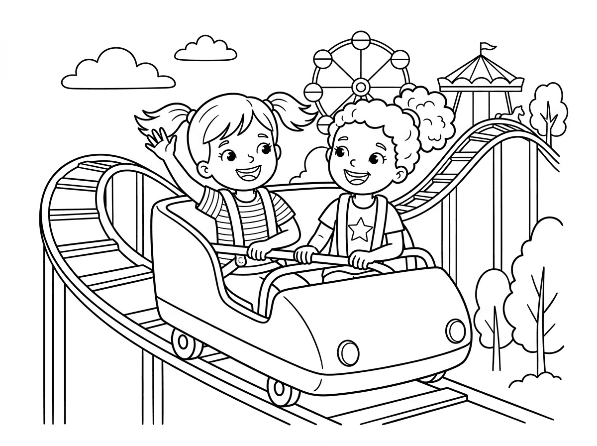 שתי ילדות שנמצאות ברכבת הרים בלונה פארק