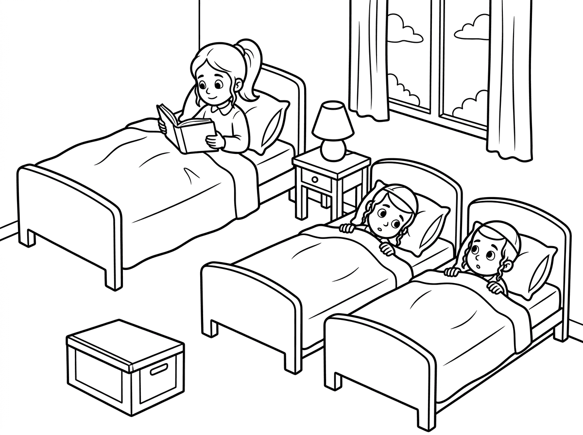 ילדים חרדים עם פאות והילדה עם קוקו
בנוסף הבנים צריכים להיות ליד לא מיטות קומתיים