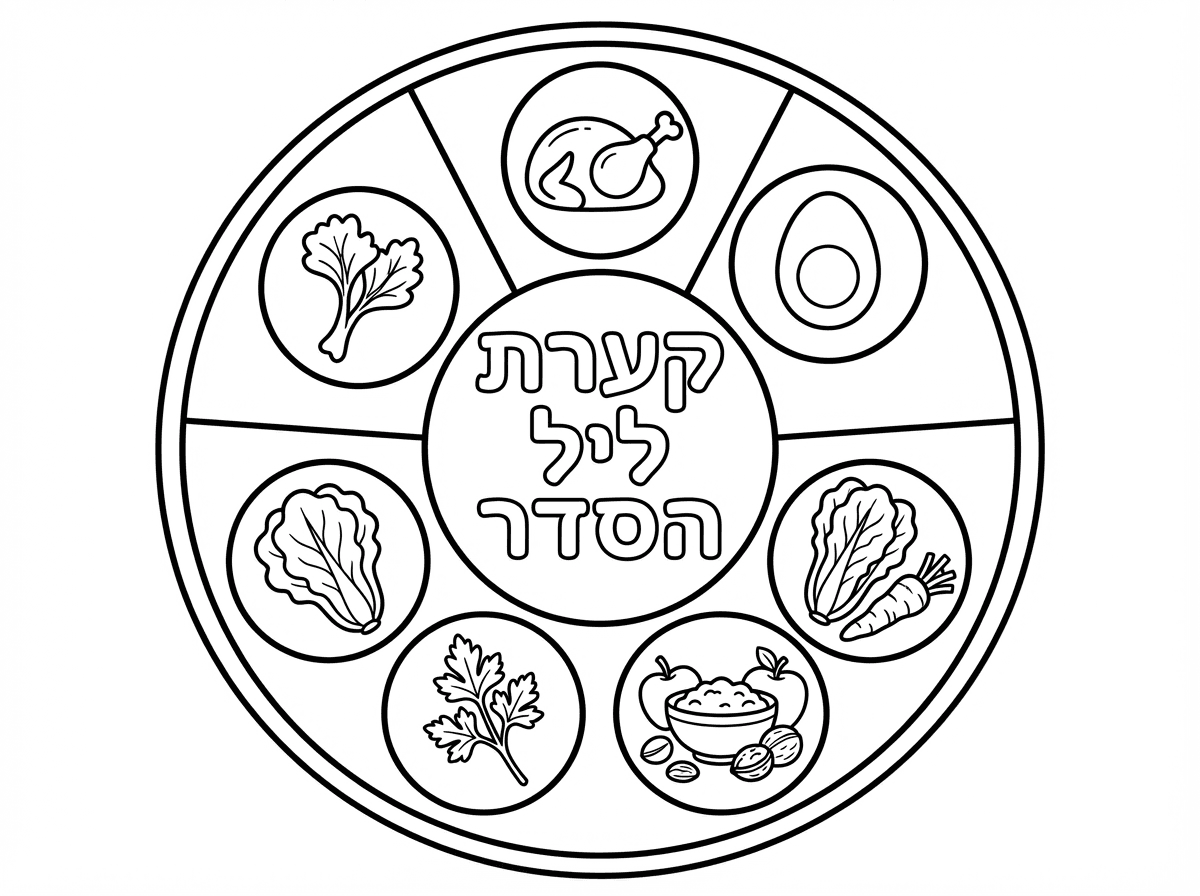 אתה יכול ליצור לי דף צביעה של קערת ליל הסדר ולמעלה לכתוב את הכיתוב: קערת ליל הסדר.
הכיתוב שיהיה חלול