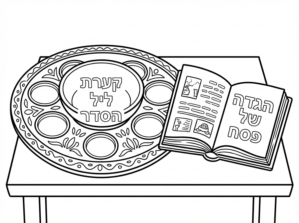 תכתוב בתוך הקערה של ליל הסדר קערת ליל הסדר
ובתוך הספר תכתוב הגדה של פסח.
גם תהפוך את הדף שיהיה אופקי. את כל הדף..