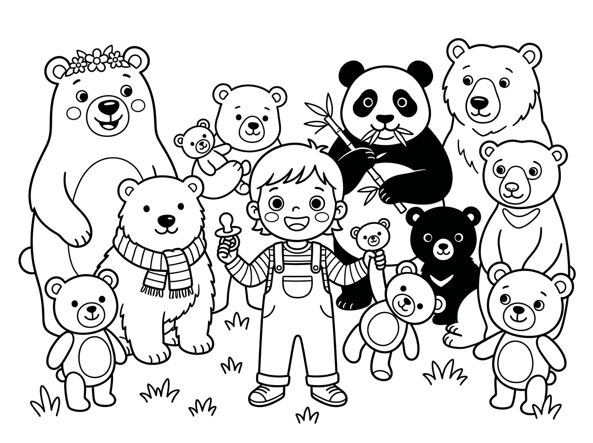 תכין לי דף צביעה
שרןאים ילד בן שלוש
מחזיק ביד מוצץ וביד השניה פרווה של דוב
ומסביבו המון סוגי דובים