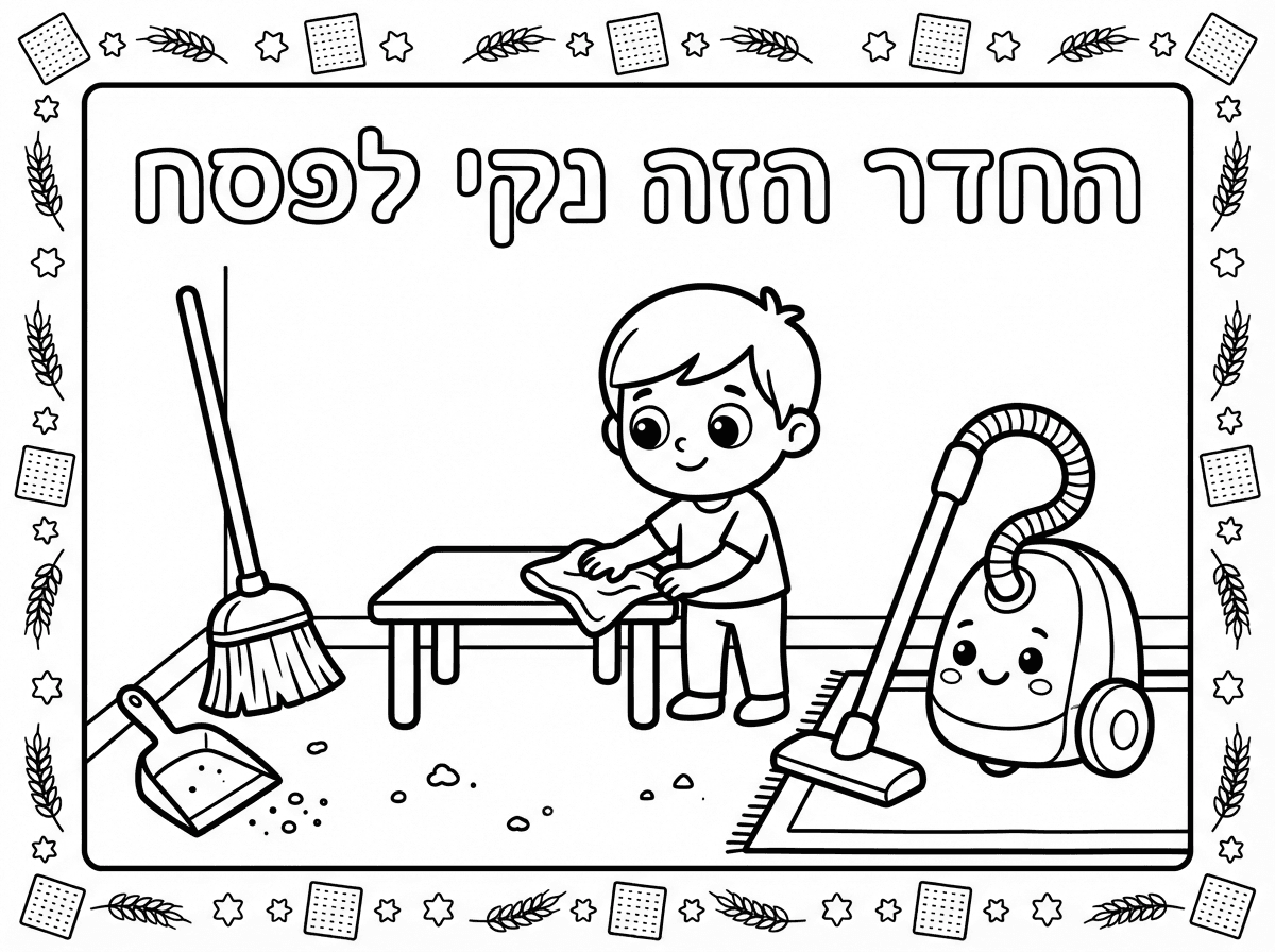 עכשיו אני רוצה שתעצב לי עם כזאת האמת אתה לא עושה דברים צבעוניים אני אם אתה יכול לעשות צבעוני זה יהיה מצויין, אם לא אז לא משנה. מוד עיצוב לרוחב שכתוב שם החדר הזה נקי לפסח. עם מטאטא ליד, עם סמרטוט, עם הגב, עם כל מיני דברים שקשורים לפסח, עם כל מיני ציורים כאלה יפים מסביב, משהו כזה חמוד, מתאים לפסח. איזה שאפשר לצבוע אותו, אם לא יותר מדי כאילו שדה פרחים, לא יותר מדי דברים. משהו חמוד כזה ל החדר הזה נקי לפסח. או החדר שלי נקי לפסח. ועם כל מיני דברים של שטיפה, שואב אבק, שואב אבק זה מצוין. מטאטא, כף אשפה, סמרטוט, לכלוכים קצת, בסדר?
