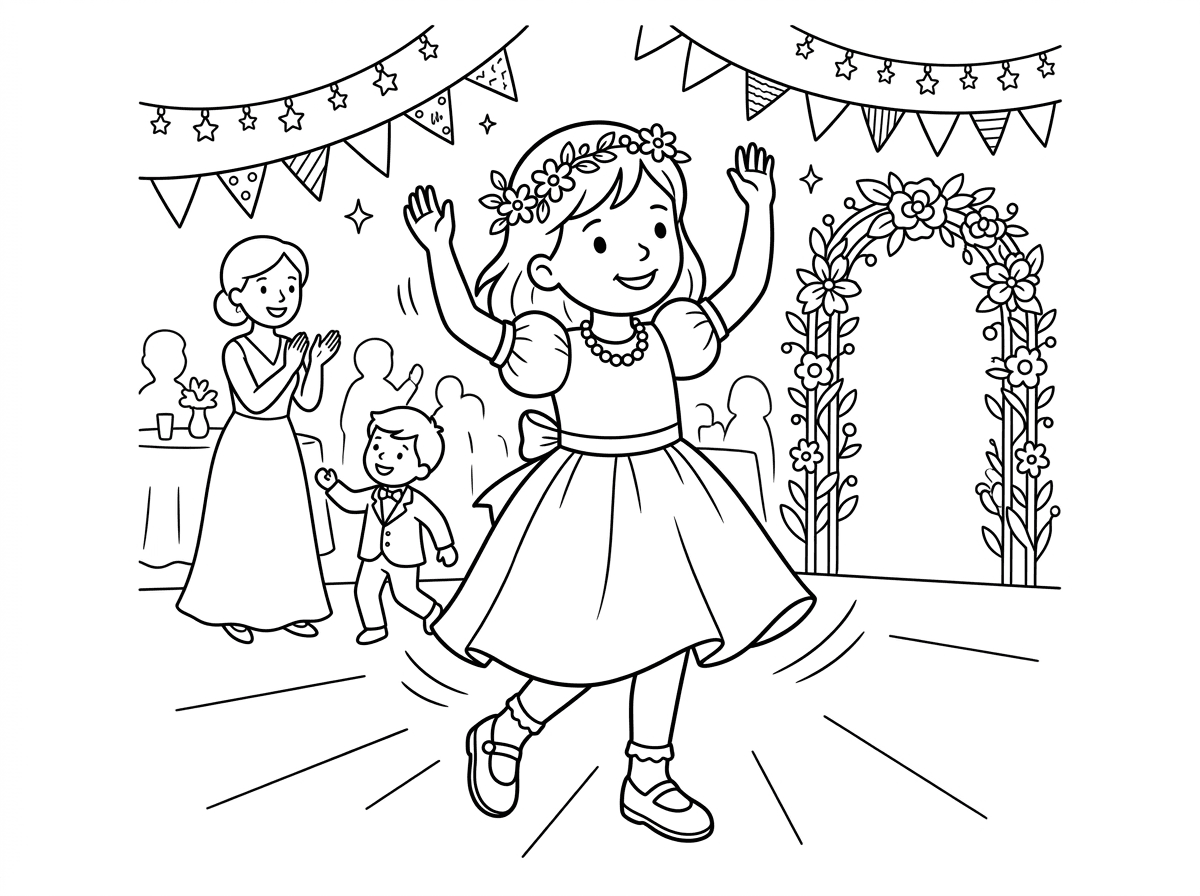 תכין לי דף צביעה עם ילדה רוקדת בחתונה