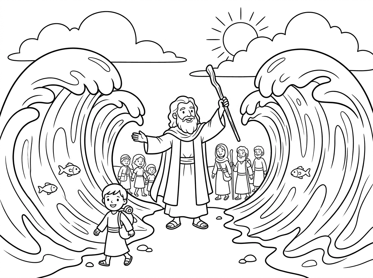 תן דף צביעה על קריעת ים סוף