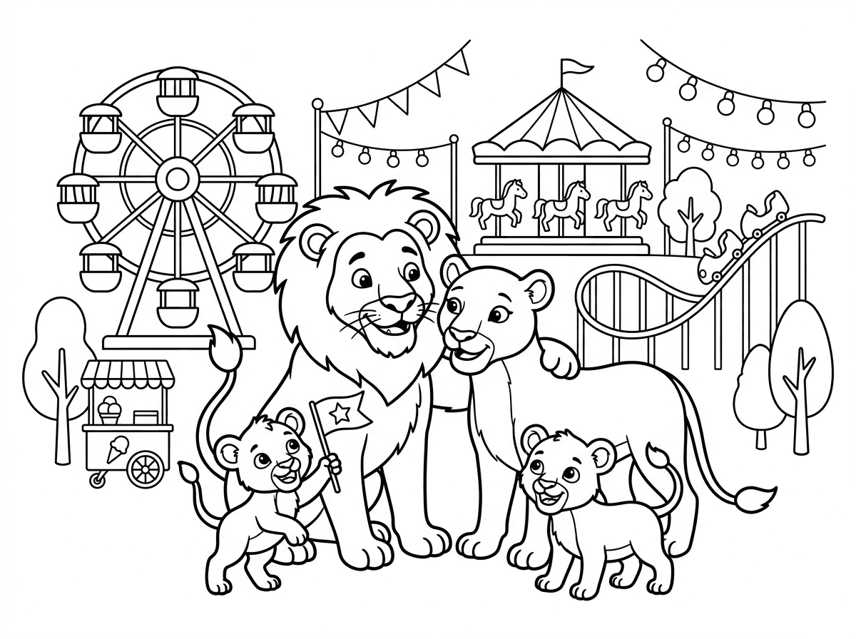 תודה! 
אתה יכול לעשות לי דף צביעה של משפחת אריות בפארק שעשועים ?