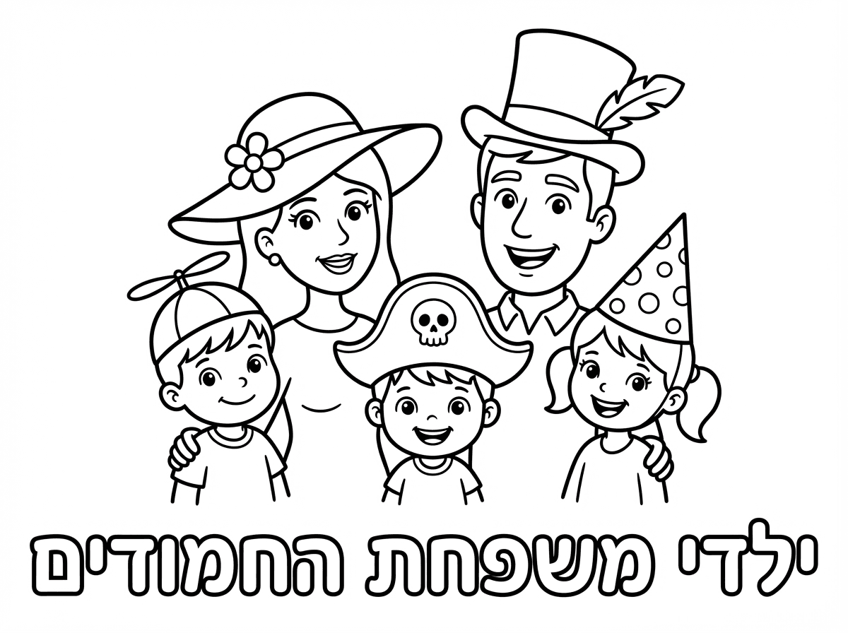 מצליח לעבור את התמונה המצורפת, לדף צביעה ותוסיף לכל אחד כובע מצחיק אחר ותכתוב: ילדי משפחת החמודים.