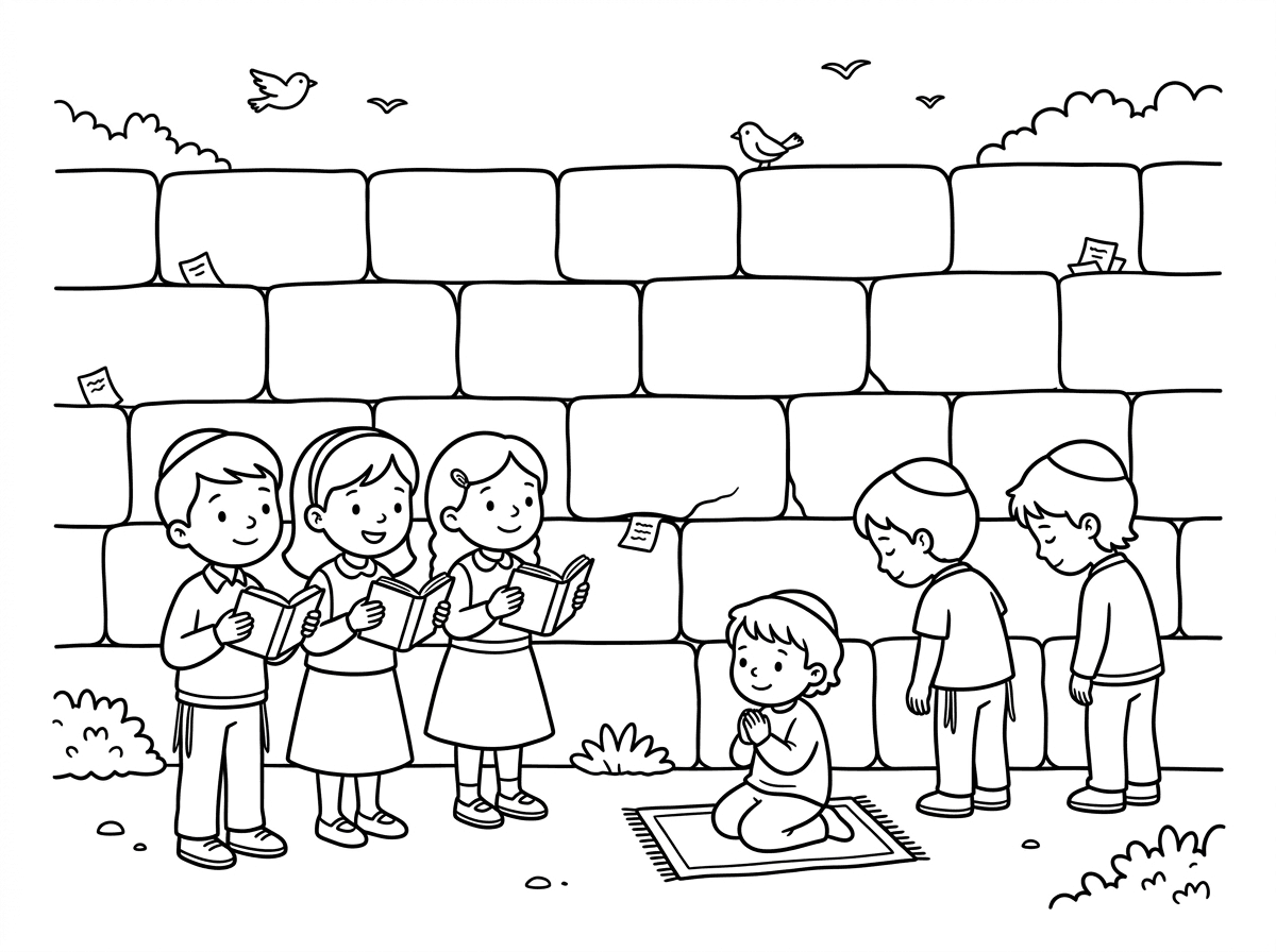 אני רוצה כותל המערבי בירושלים וילדים מתפללים שם.
