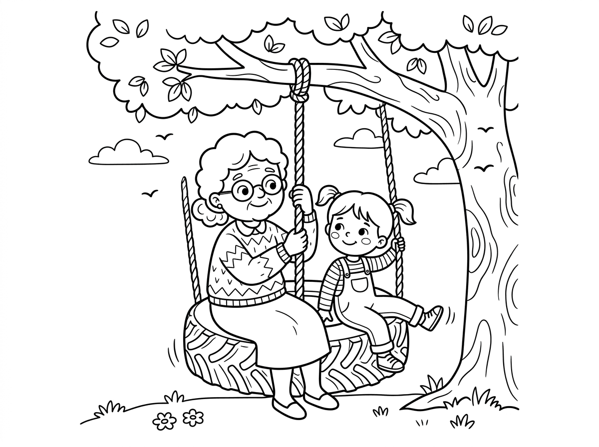 סבתא עם נכדה על נדנדה