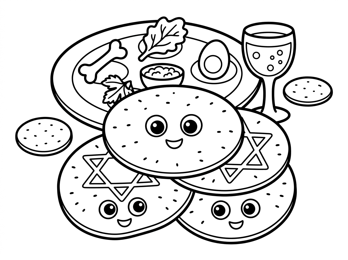 אני רוצה דף צביעה לפסח לילדים שיראו בו מצות עגולות ועוד