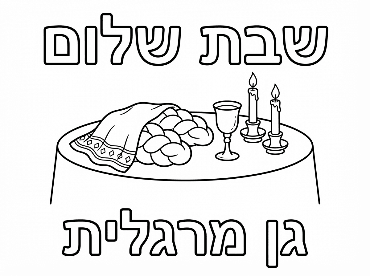 תיצור לי תמונה של שבת 
חלות 
יין 
נרות שבת 
עם כיתוב שבת שלום 
גן מרגלית