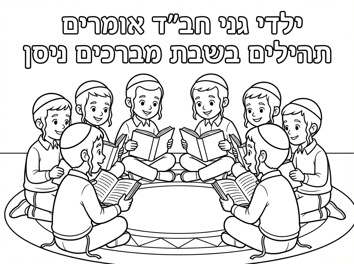 עכשיו כזה של ילדים
עם פיאות קצרות
חולצות לבנות 
מכנסיים ארוכים
כיפות על הראש
אומרים תהילים

וכתוב 
ילדי גני חב״ד
אומרים תהילים בשבת מברכים ניסן