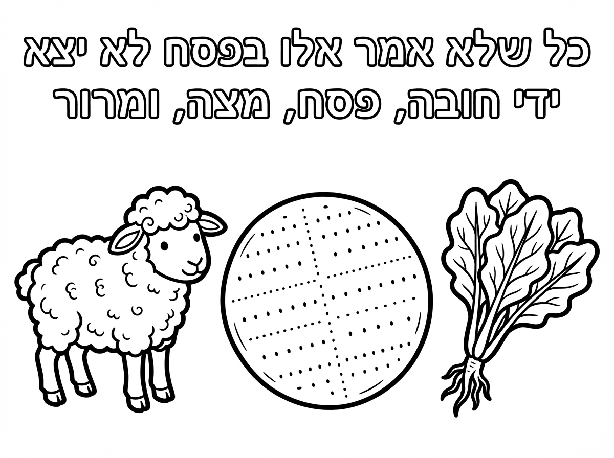 תעשה לי דף צביעה עם קורבן פסח מצה עגולה ומרור
וכתוב כל שלא אמר אלו בפסח לא יצא ידי חובה , פסח , מצה , ומרור