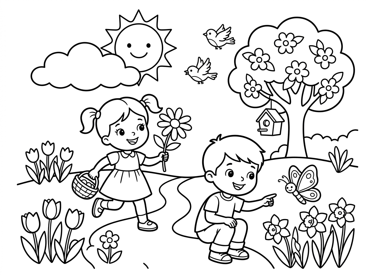 דף צביעה לילדים על האביב