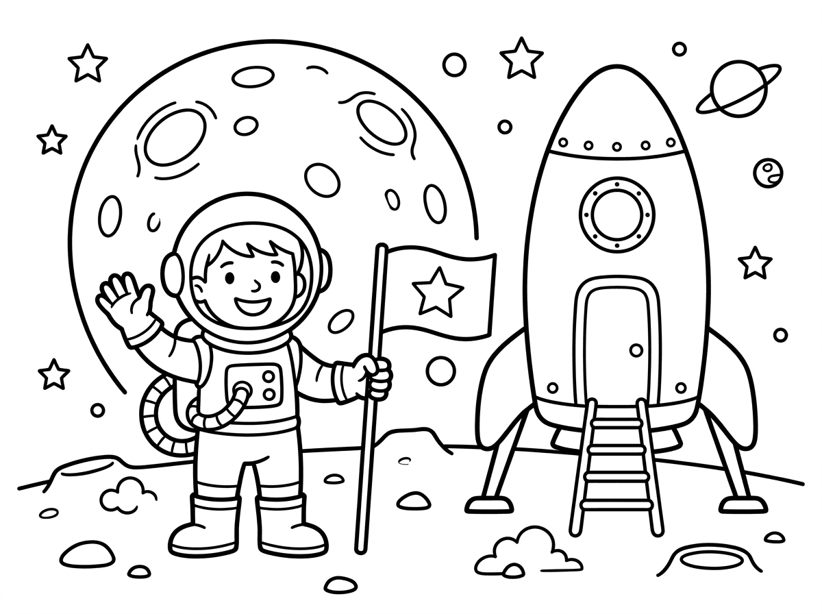 תכין לי בבקשה אסטרונאוטעל הירח ליד חללית