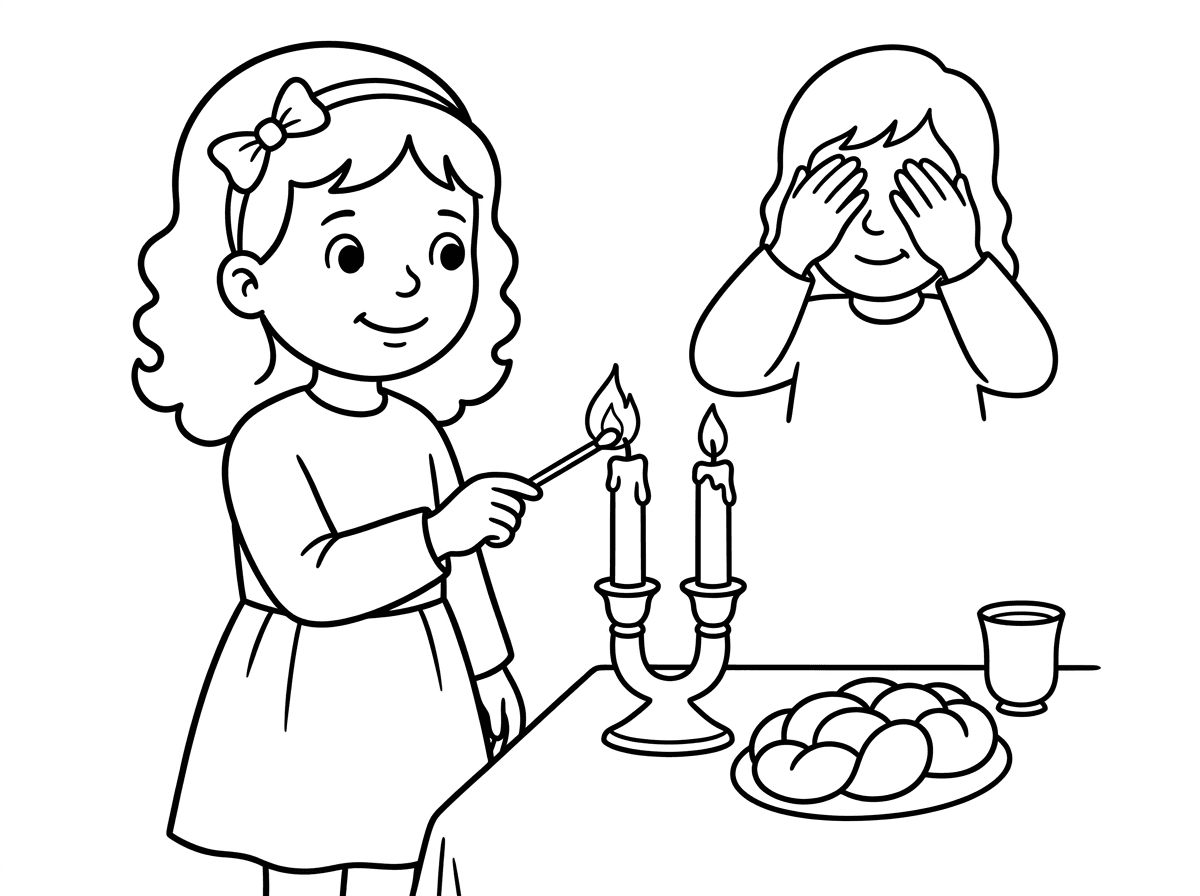 תמונה לצביעה של ילדה מדליקה נר שבת