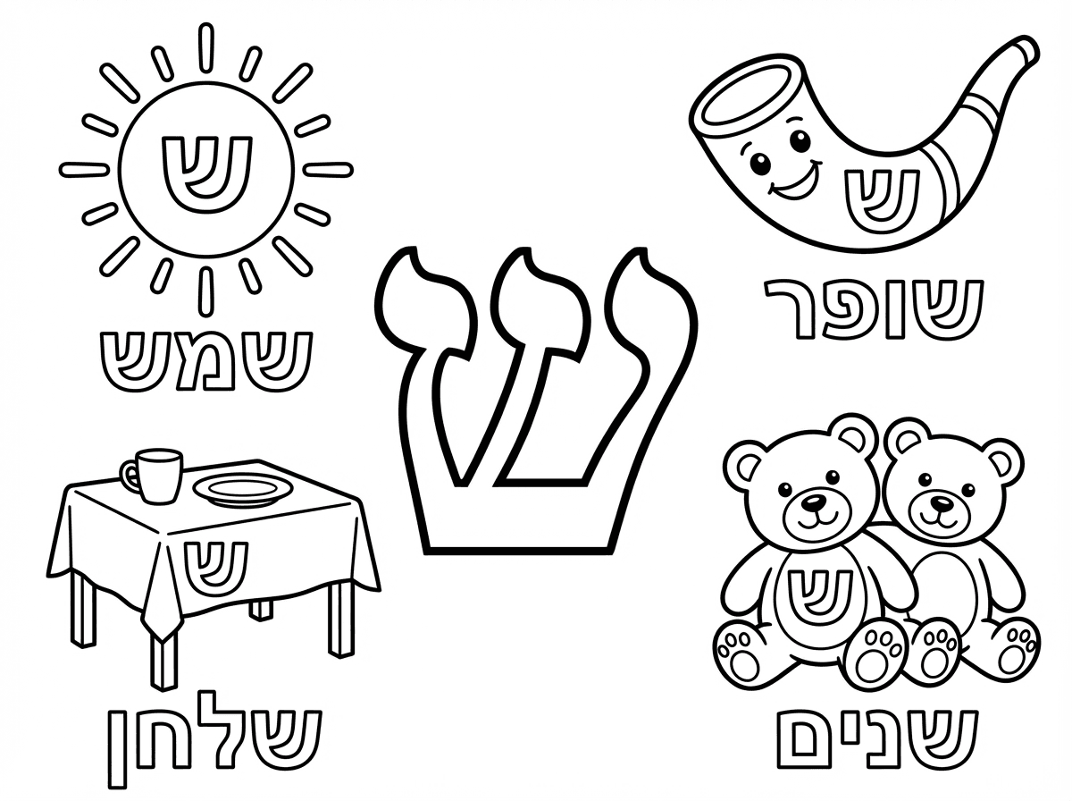 תיצור דף צביעה של חפצים שיש בהם את האות ש