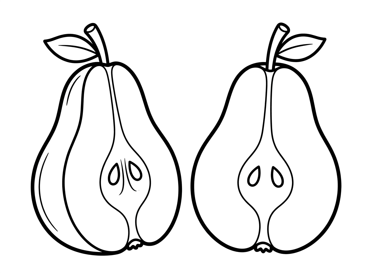 תכין לי ציור של אגס חתוך לצביעה