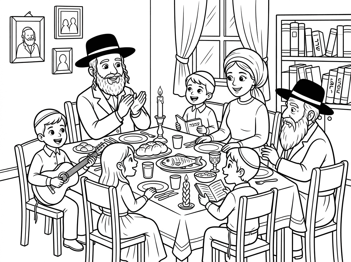 שבוע טוב.
תכין לי תמונה מתאימה לסעודת מלווה מלכה שמחה במשפחה חסידית עם הרבה פרטים שמתאימים למלווה מלכה