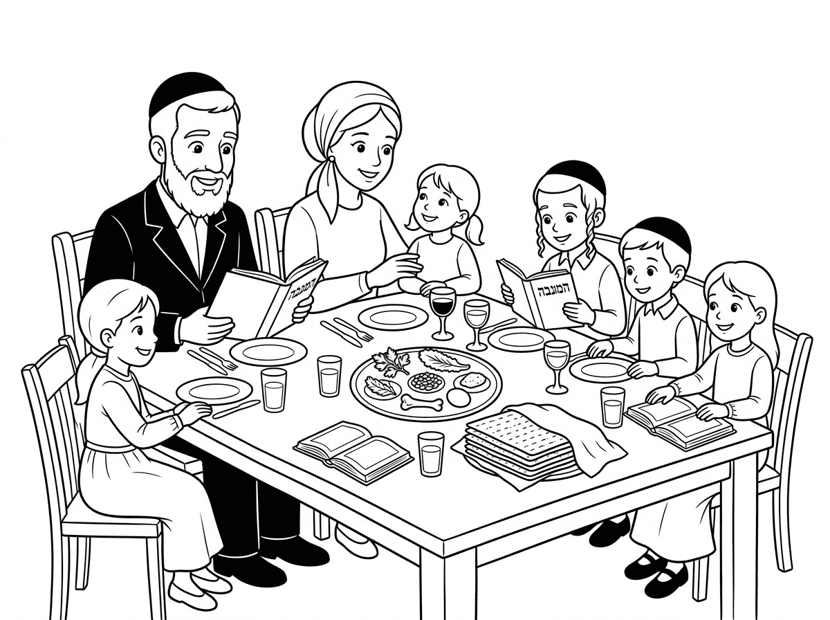 ציור של משפחה חרדית בליל הסדר