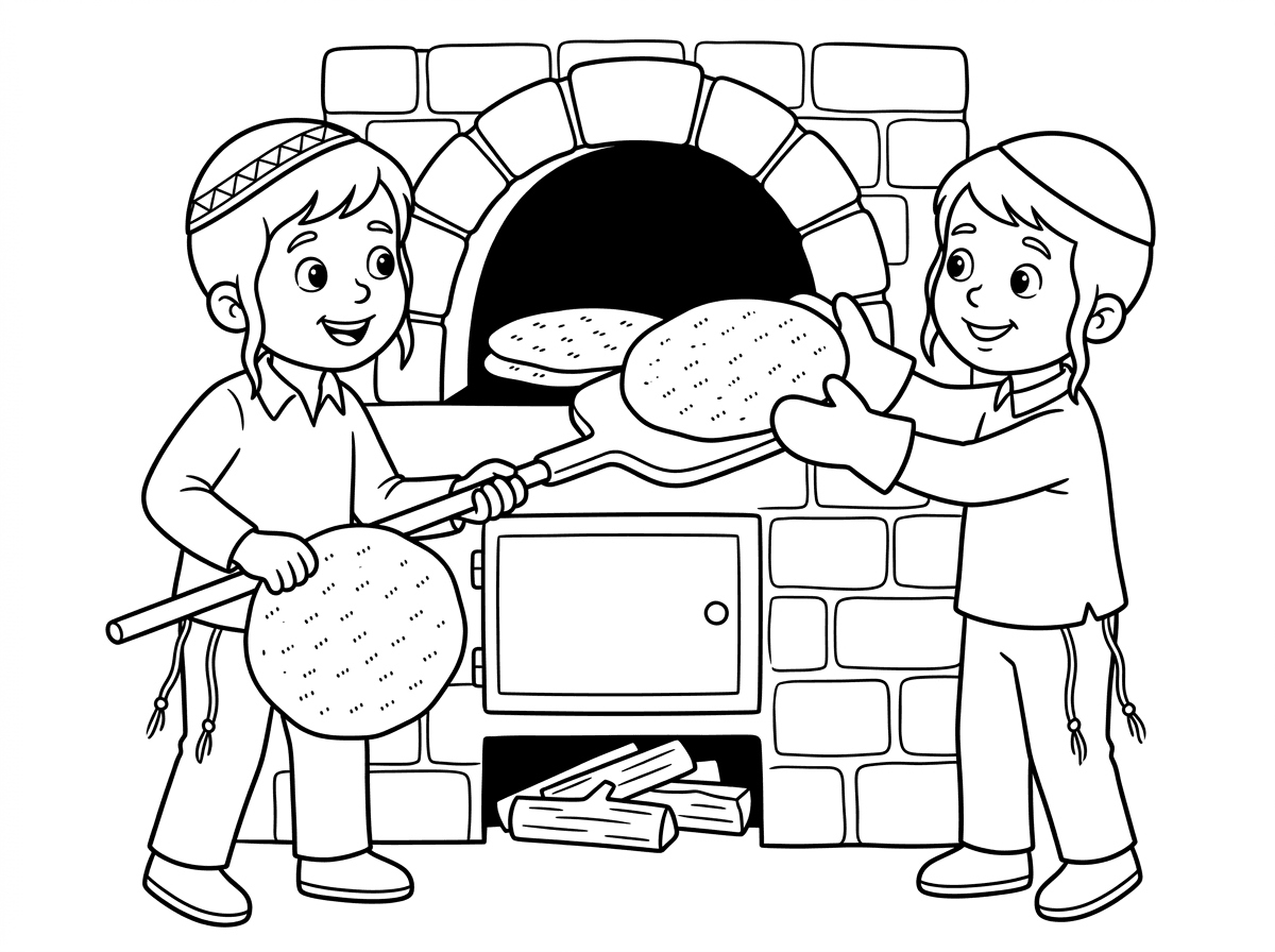 אפשר בבקשה שהציור יהיו רק בנים עם כיפה וציצית וברגע שמוציאים את המצות מהתנור שהם יהיו בצורת עיגול ולא ריבוע.