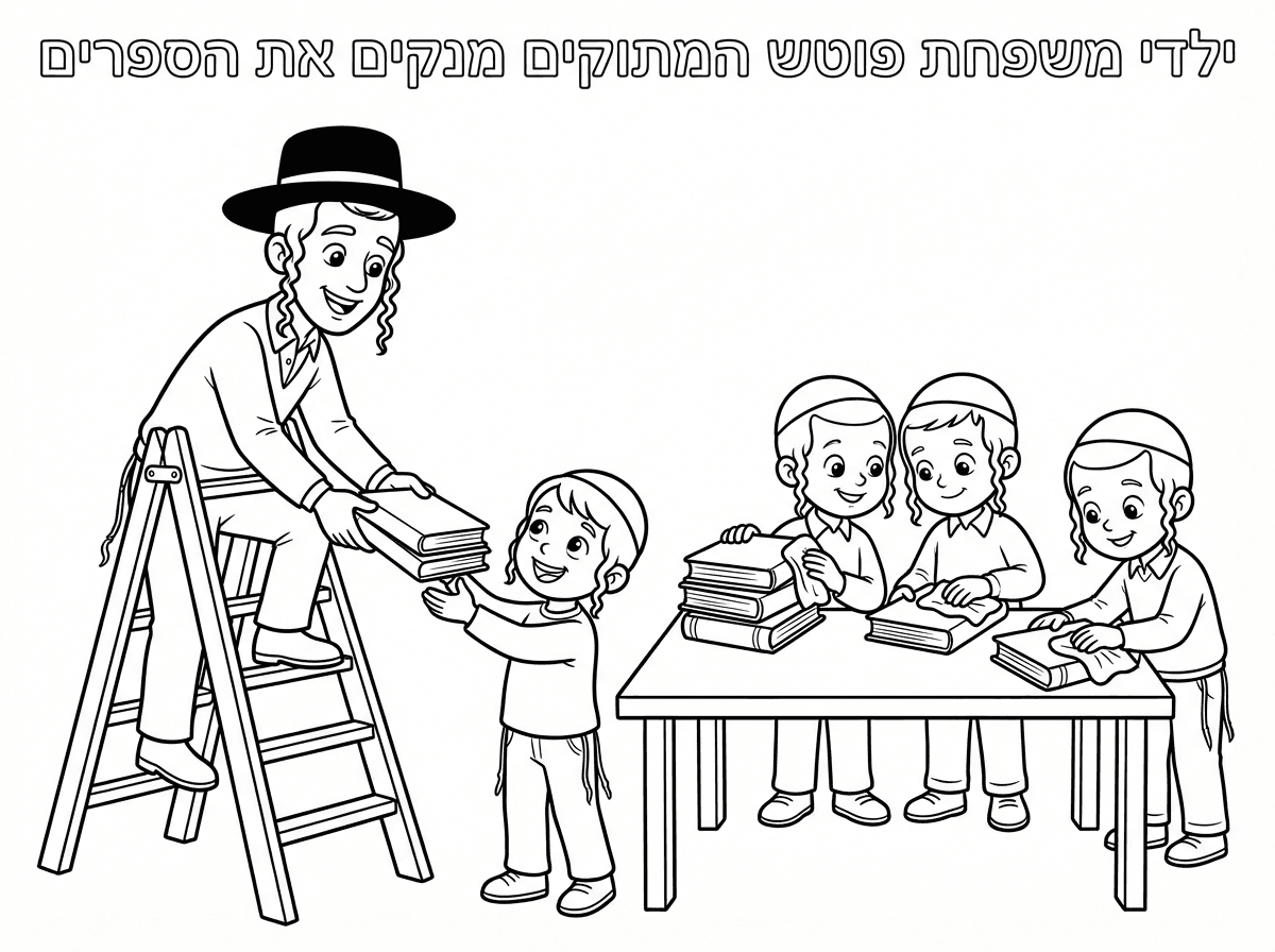 יפה מאוד
אני צריך מסביב לשולחן רק 3 בנים
להוסיף טקסט: ילדי משפחת פוטש המתוקים מנקים את הספרים