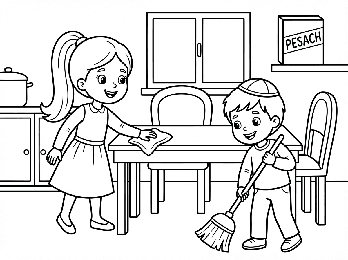 ילדה בת 6 וילד בן 4
מנקים את הבית לפסח
משפחה חב"דית