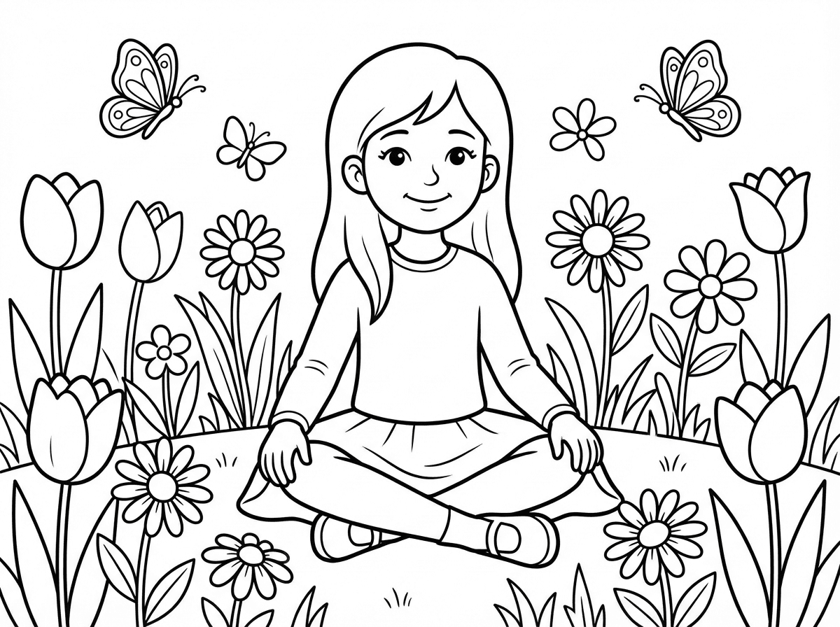 אני צריכה ילדה עם שרוולים ארוכים וחצאית יושבת בשדה של פרחי האביב