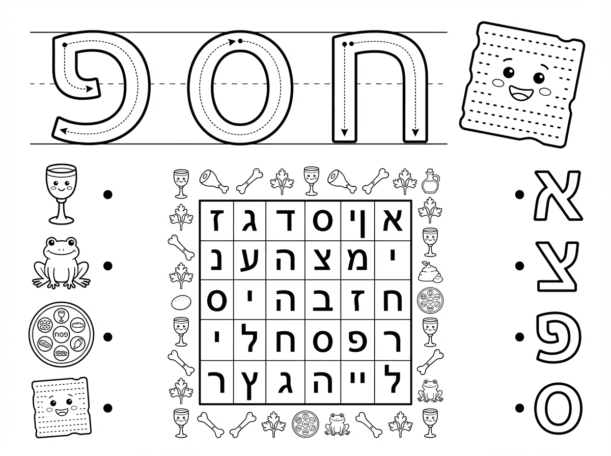 מזה???
דף משימה עם אותיות לפסח 
בעברית