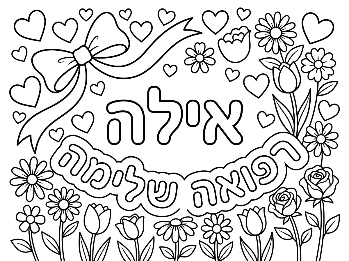 היי אשמח לדף צביעה עם השם אילה
רפואה שלימה
עם לבבות פפיון ופרחים