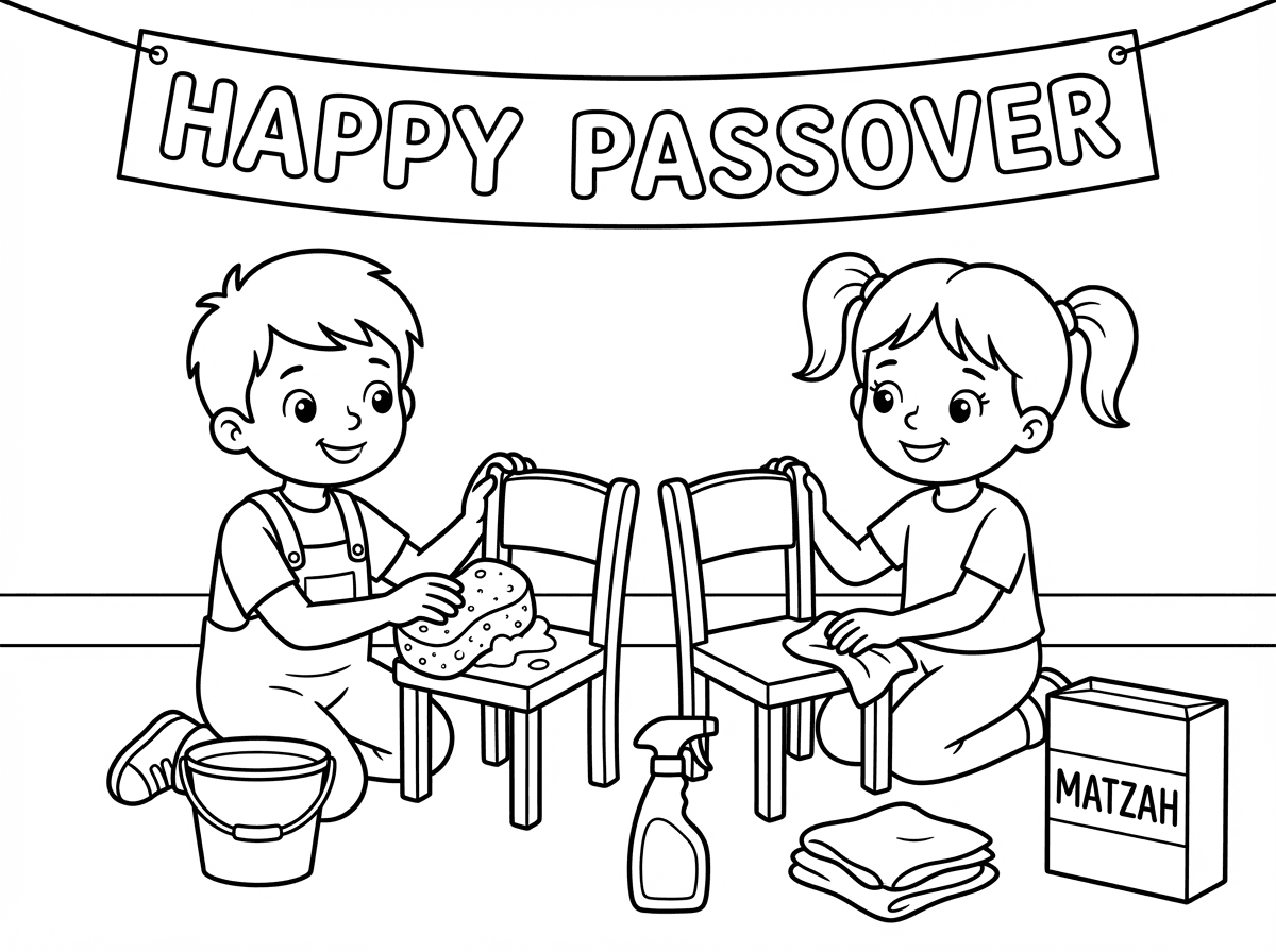 צייר לי ילד וילדה מנקים כיסאות קטנים לפסח